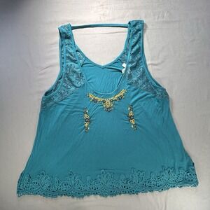 Loralette Lace Embroidered Tank Top Women's 2X Country Western Bohemian New